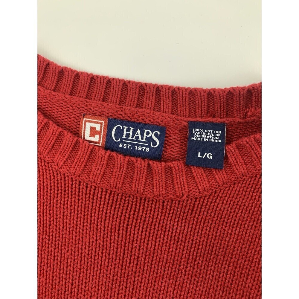BOGO Chaps Ralph Lauren Red Crewneck Sweater Cotton Pullover Ribbed Hem Mens L - Picture 7 of 11